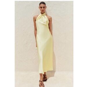 Zara Butter Yellow Backless Halter Dress
